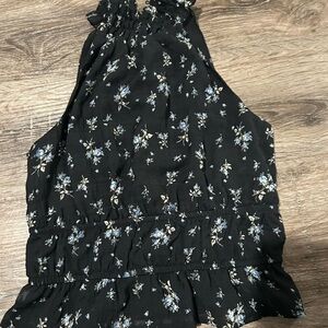 Black Floral Halter Crop Top - Unbranded